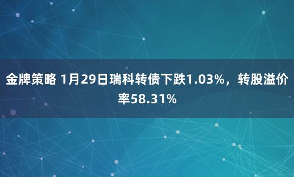 金牌策略 1月29日瑞科转债下跌1.03%，转股溢价率58.31%